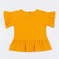"Girls' Peplum Top with Floral Heart Print & Ruffle Sleeves"