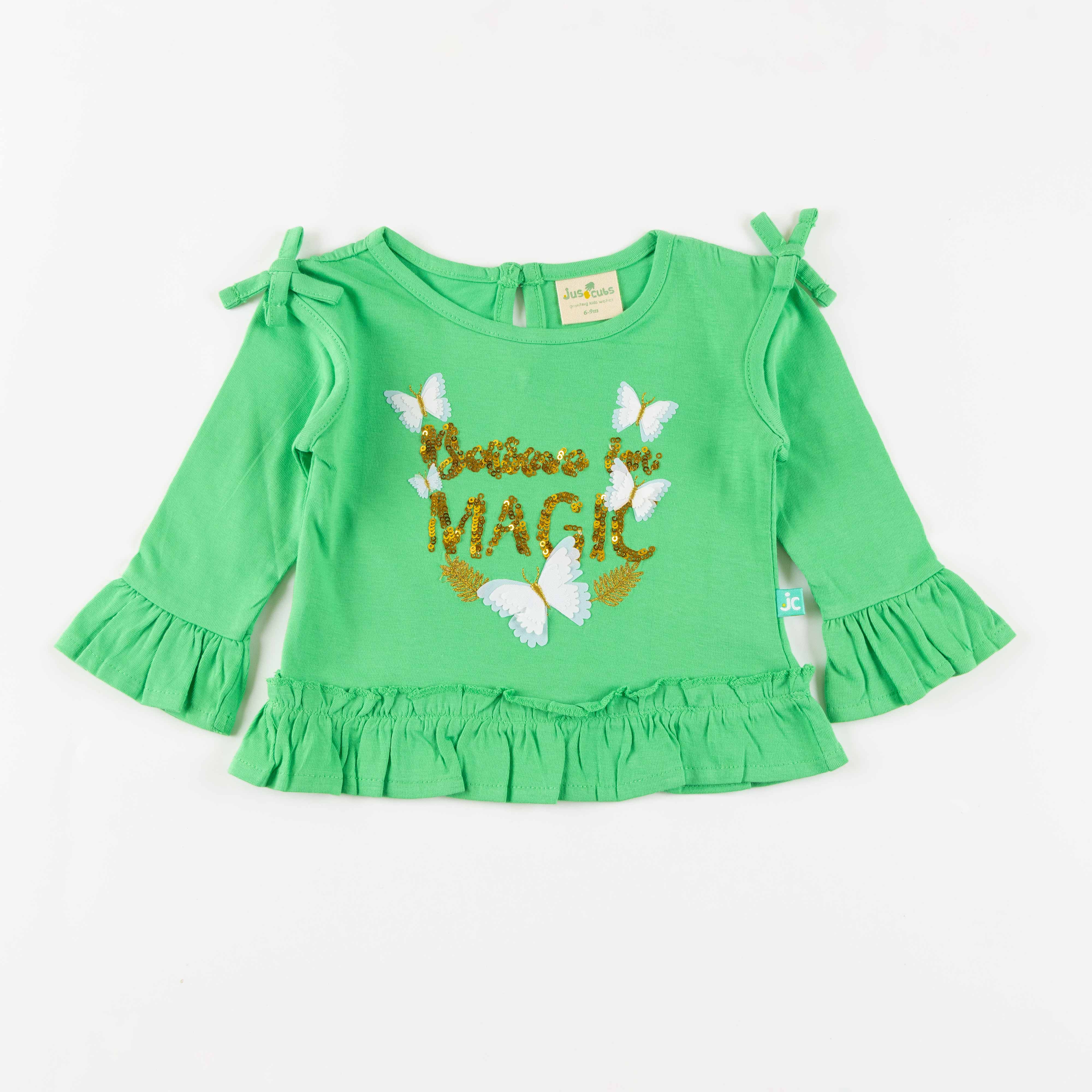 Girls Full Sleeve Embroidery Butterfly T-Shirt