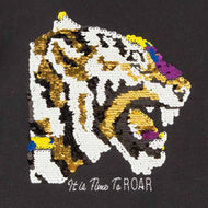 "Girls' Ruffle Sleeve Top with Colorful Tiger Print – 'Time to Roar' Design"