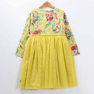 Girls Full Sleeve Flowers Printed Dress