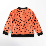 "Girls' Animal Print Zip-Up Jacket – Orange with Black Spots & Giraffe Patch"