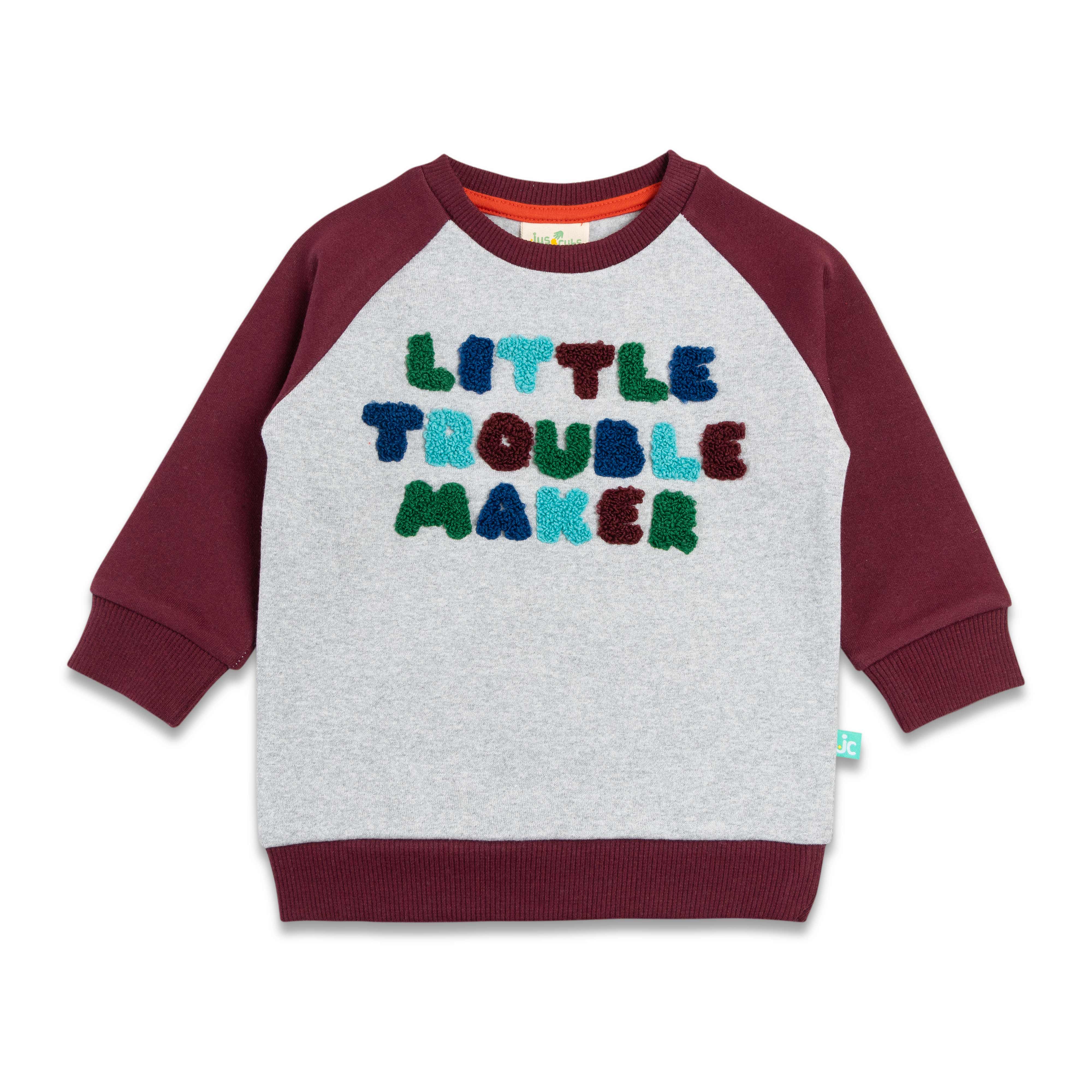 Boys Full Sleeve Little Trouble Maker Embroidery T Shirt With Jogger Pant