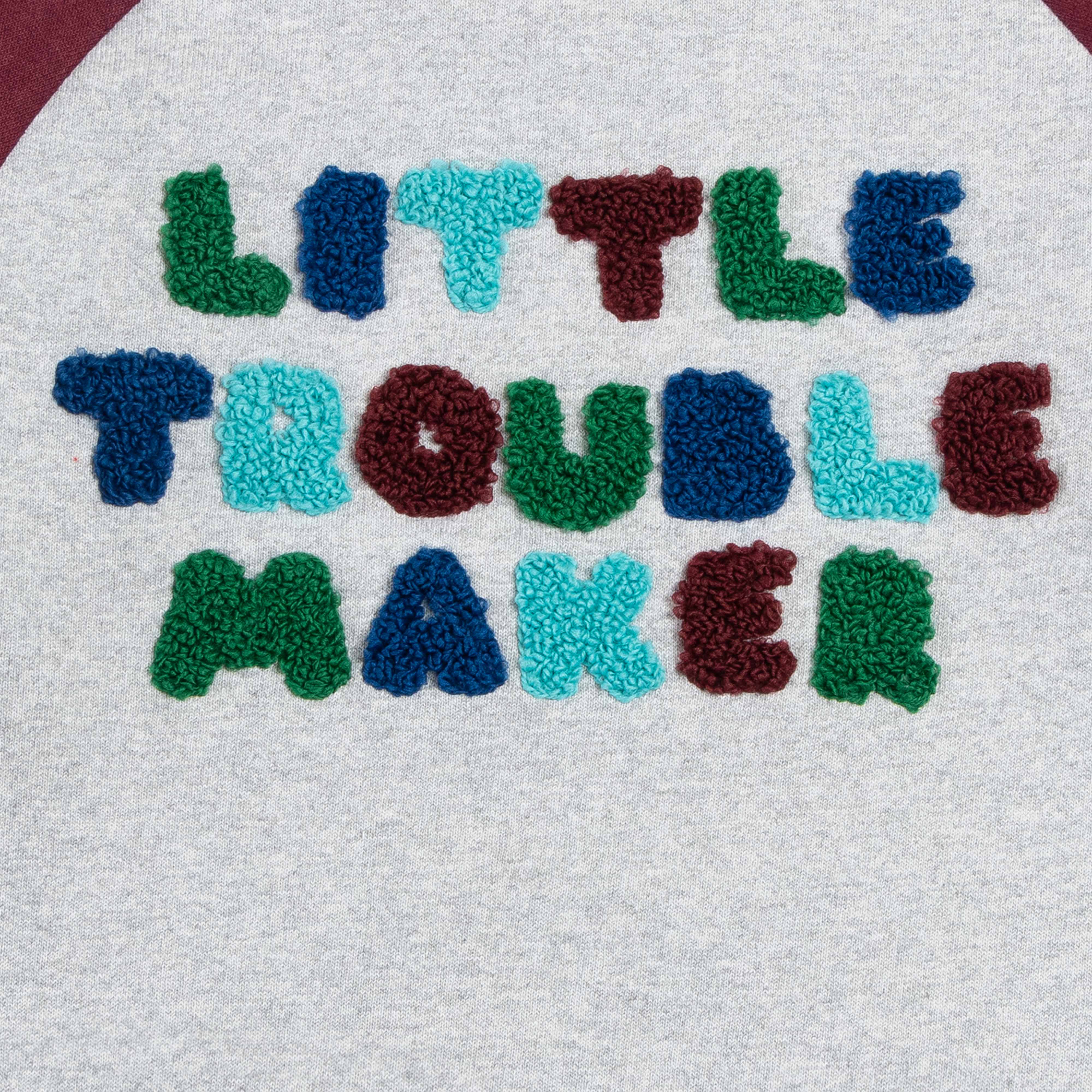 Boys Full Sleeve Little Trouble Maker Embroidery T Shirt With Jogger Pant