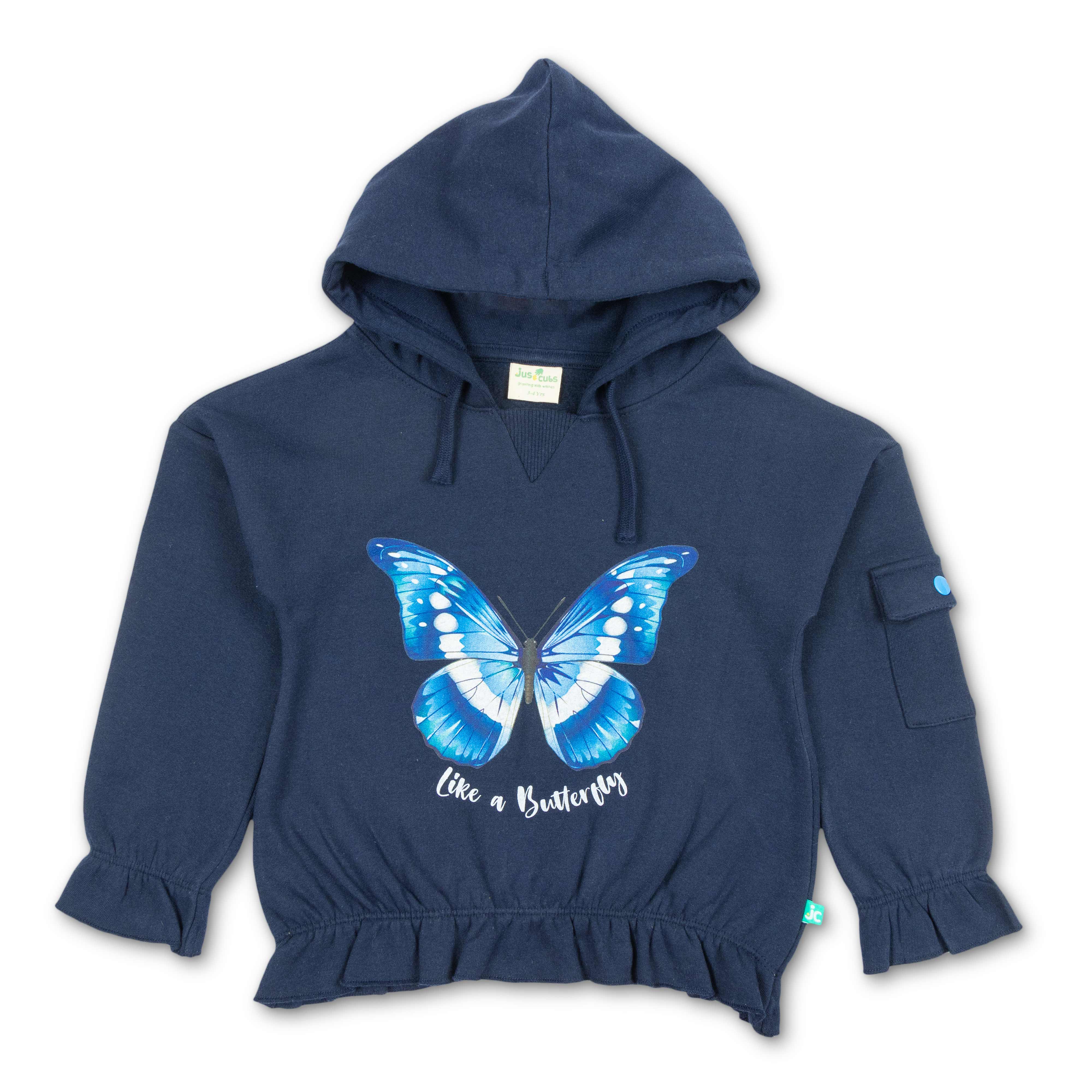 Girls Full Sleeve Butterfly Printed Hoodie