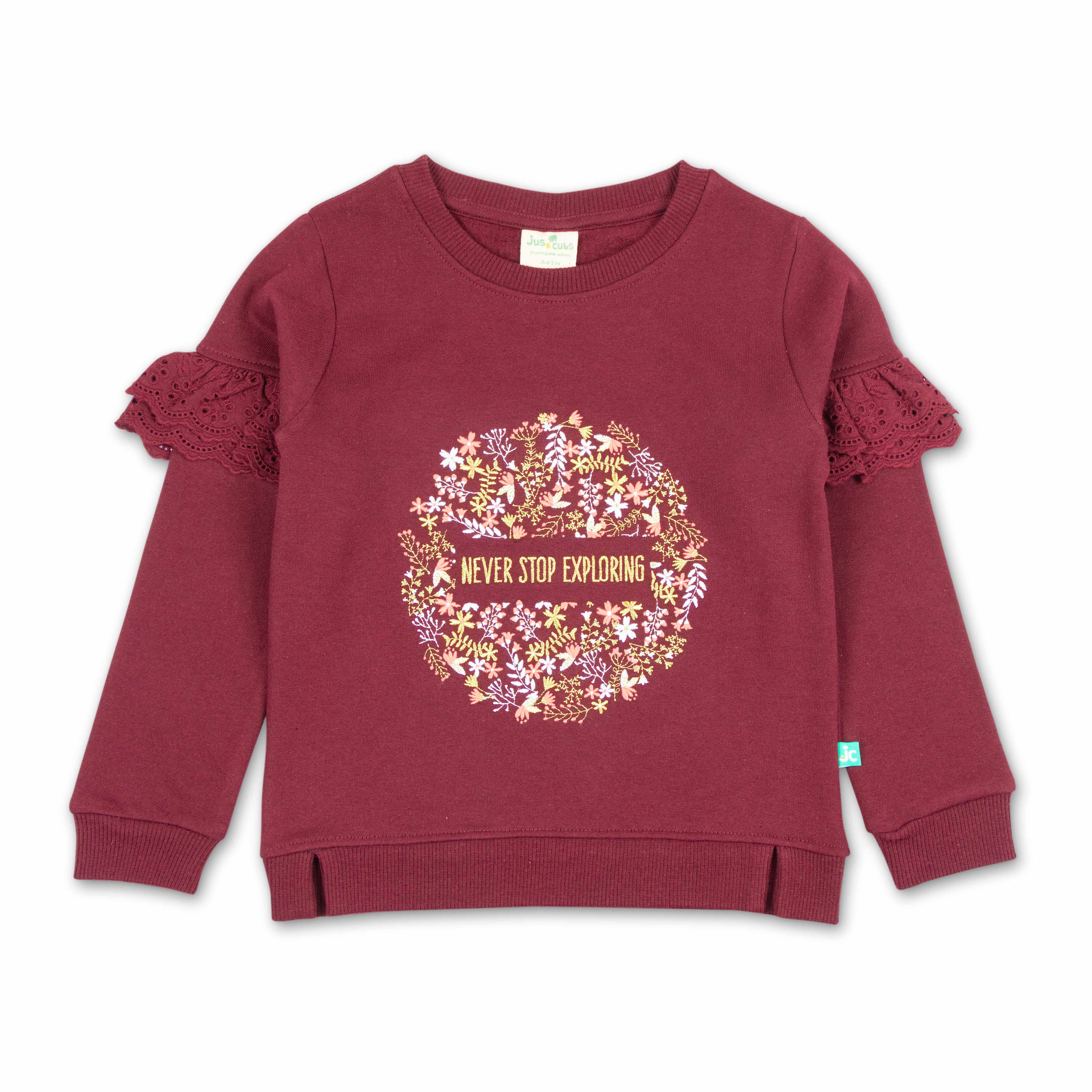 Girls Full Sleeve Never Stop Exploring Embroidery Sweatshirt