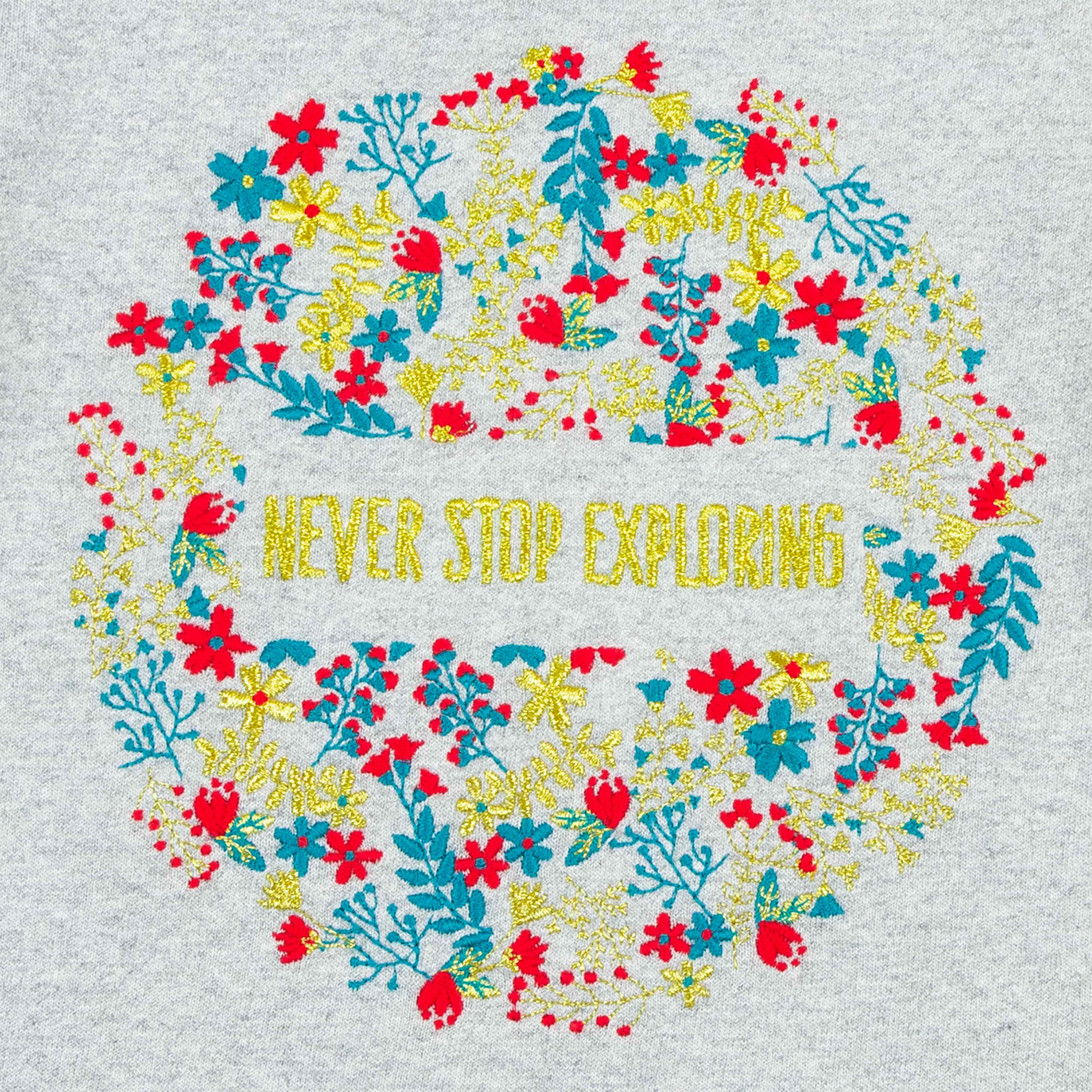 Girls Full Sleeve Never Stop Exploring Embroidery Sweatshirt