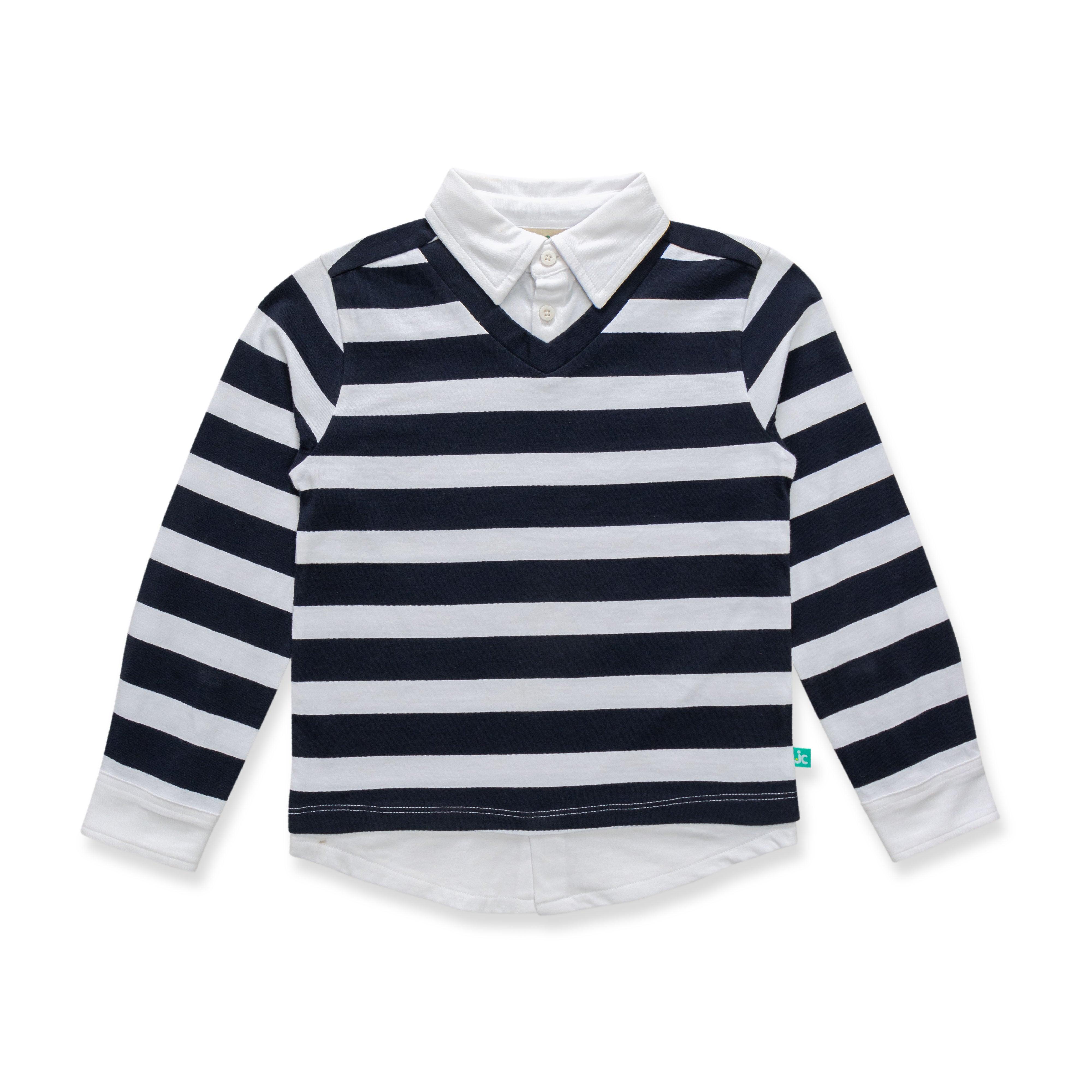 Boys Striped Polo Neck Full Sleeve Sweatshirt