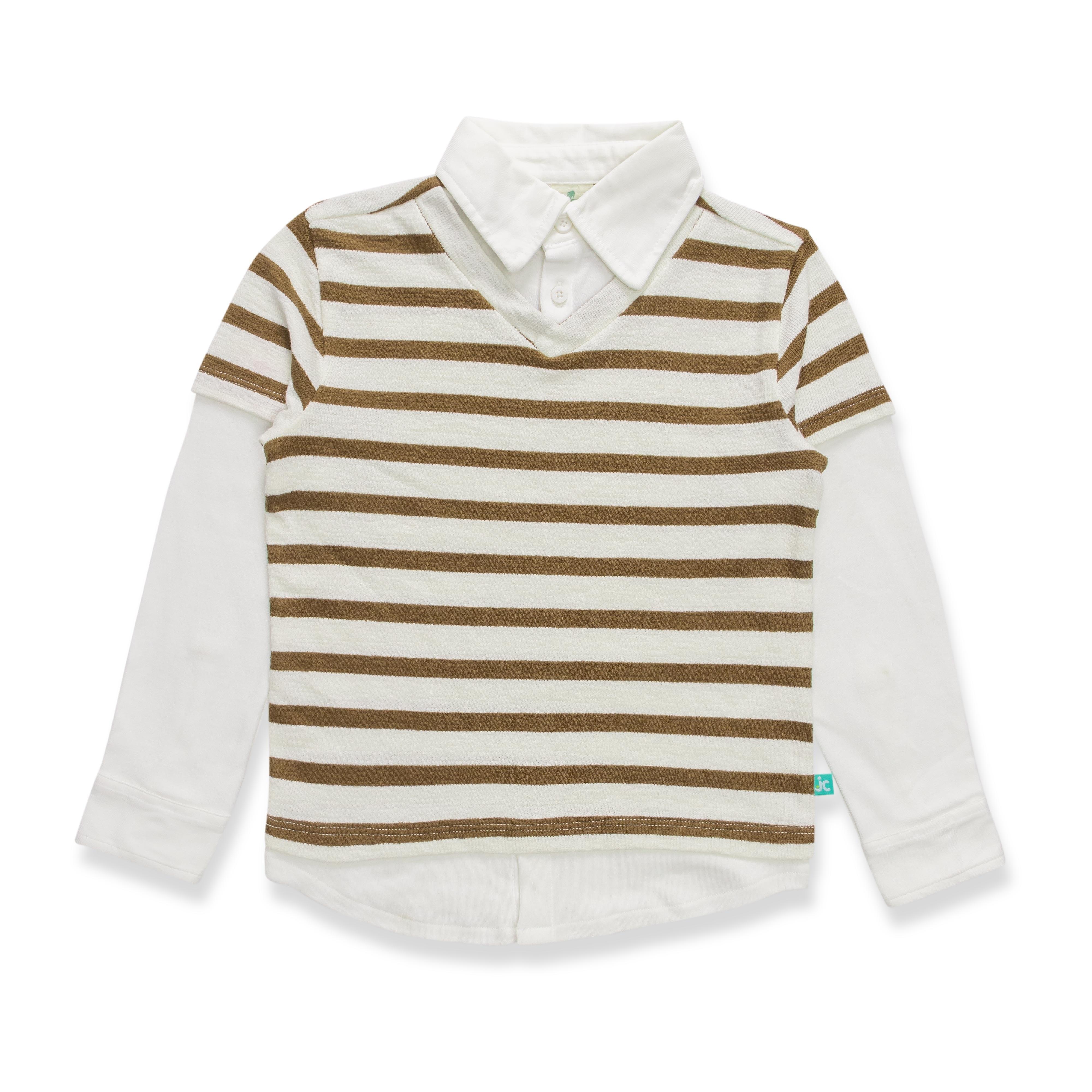 Boys Striped Polo Neck Full Sleeve Sweatshirt