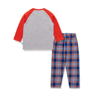 "Baby Boys' 'Crushing Bedtime' Truck Pajama Set – Red Sleeves & Plaid Pants"