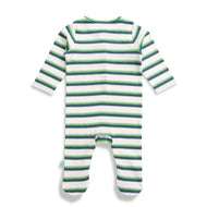 “Baby Boys’ Cotton Striped Full Sleeve Footed Sleepsuit – Green & Blue”
