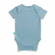"Blue Striped Baby Boys Bodysuit with Bear Patch – Short Sleeve Cotton Onesie"