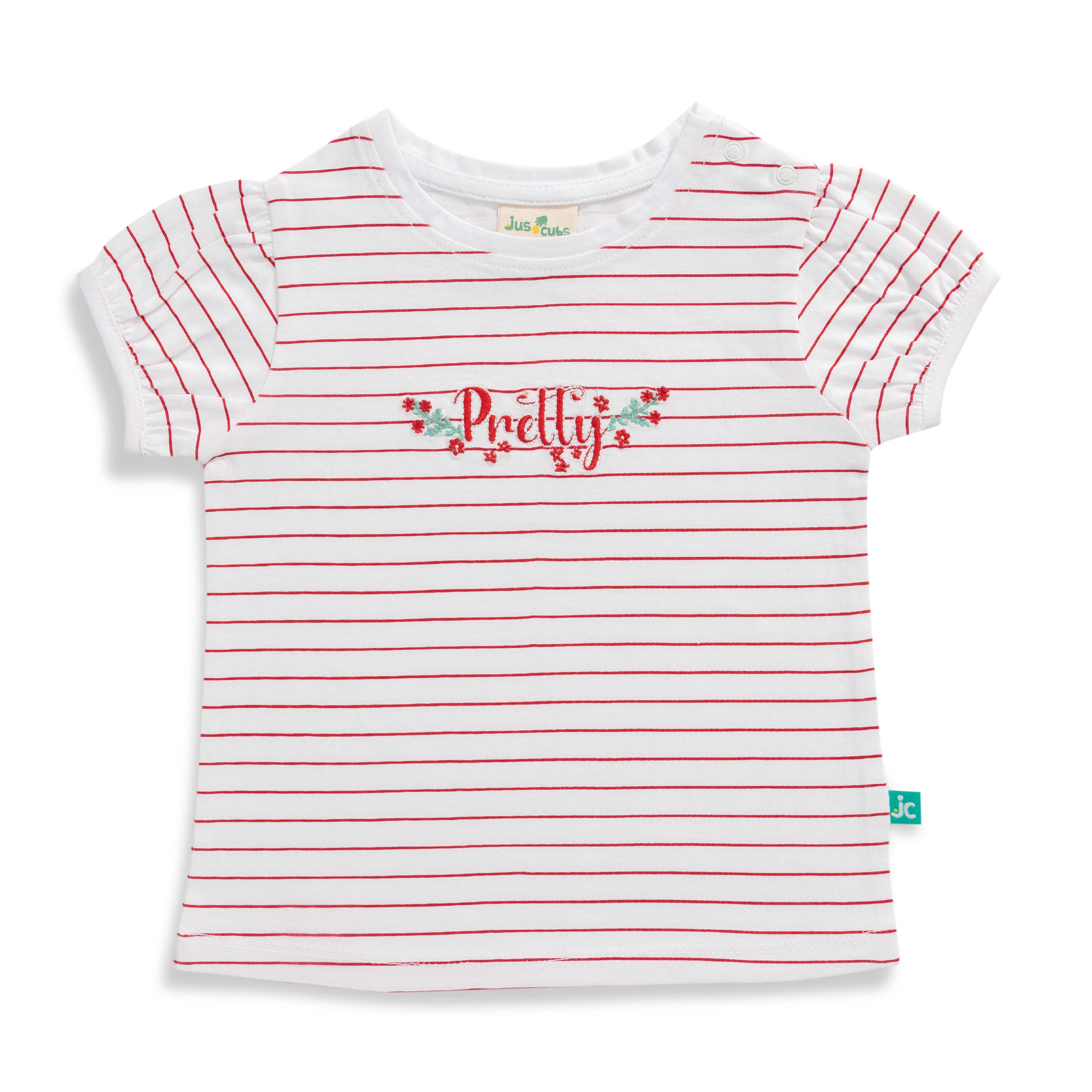 Baby Girls Striped &  Graphic Printed T Shirt & Solid Shorts Set