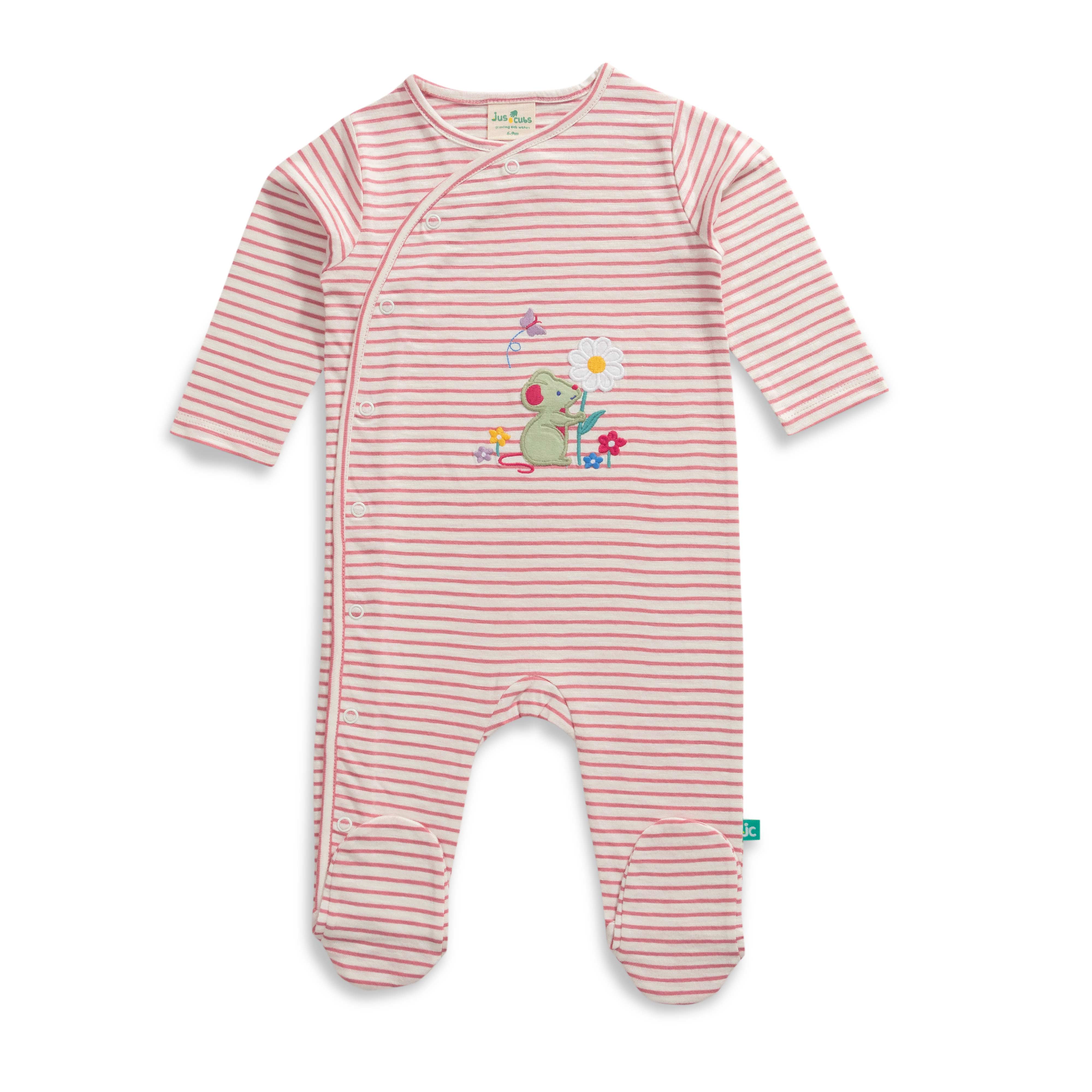 Baby Girls Striped & Embroidery Sleepsuit