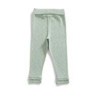 Baby Girls' Soft Ribbed Cotton Leggings – Sage Green with Bow & Ruffle Hem