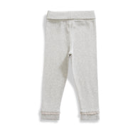 Baby Girls' Soft Cotton Knit Leggings – Light Grey, Cozy Everyday Wear with Bow & Ruffle Hem
