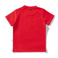 "Baby Boys' Red Graphic T-Shirt – Colorful 'PLAY' Patch Design Tee"