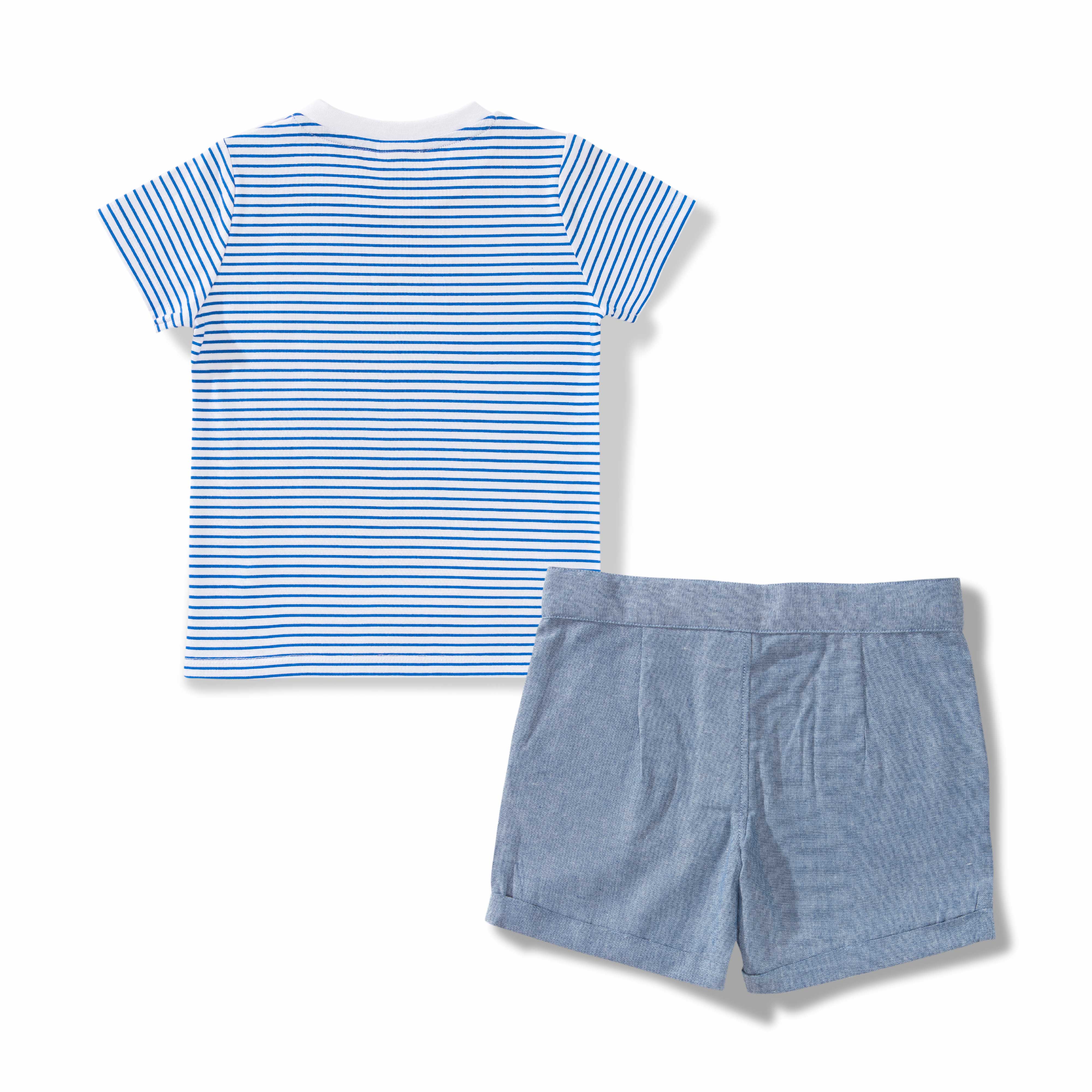 Baby Boys Striped & Little Dreamer Printed T Shirt & Solid Shorts Set