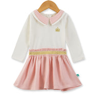 Baby Girls' Ivory and Pink Dress with Gold Crown Detail & Glitter Waistband
