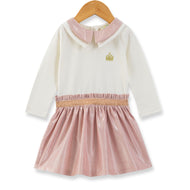 Baby Girls' Ivory and Metallic Pink Dress with Gold Crown & Glitter Waistband