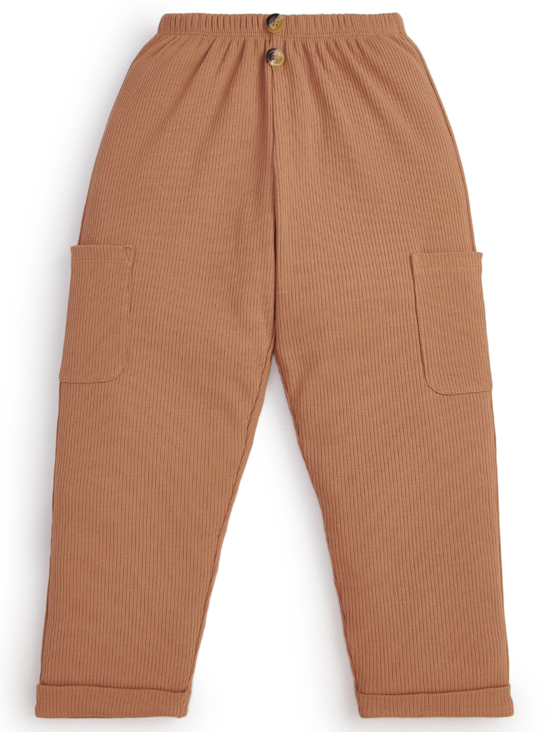 "Baby Boys' Ribbed Cotton Cargo Trousers – Maroon