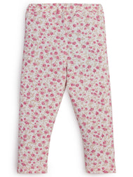 "Girls' Floral Print Cotton Leggings – Pink Rose Pattern"