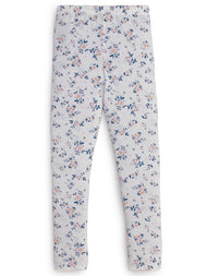 "Girls' Floral Print Cotton Leggings – Light white"