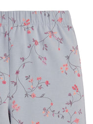 "Girls' Ribbed Waist Cotton Flared Leggings – Multicolor Flower Print"