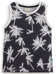 "Boys' Sleeveless Palm Tree Print T-shirt – Black & White"