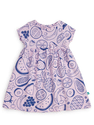Baby Girls' Lavender Fruit Print Dress – Cotton Short Sleeve