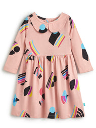 Girls' Pink Abstract Print Dress with Peter Pan Collar