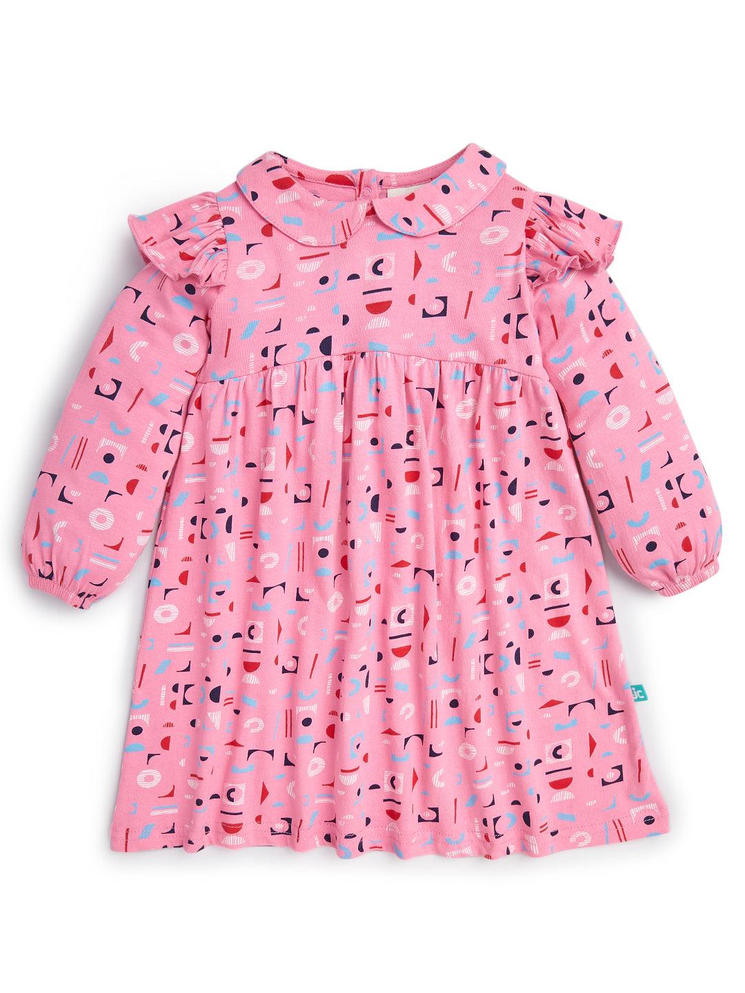 Baby Girls All Over Printed Peter Pen Collar Neck Dress - Juscubs