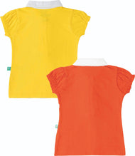 Girls Cotton Collared Top with Ruffle Button Placket – Yellow & Orange