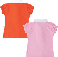 Baby Girls Solid Cotton Top with Peter Pan Collar & Front Ruffle Detailing