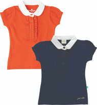 Baby Girls Cotton Collared Top – Ruffle Detail, Half Sleeves (Orange & Navy Blue)