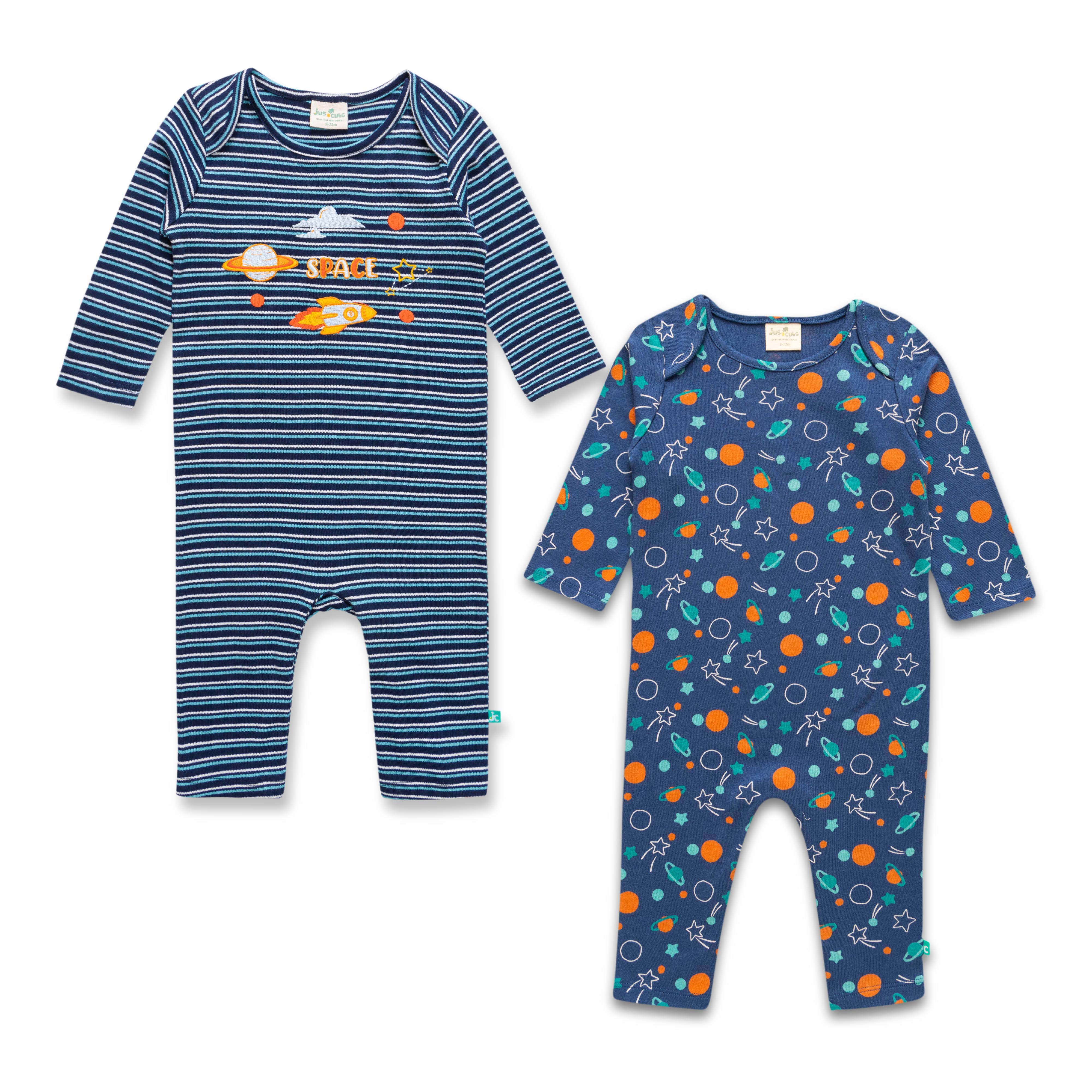 Pack of Baby Boys' Space-Themed Cotton Rompers – Long Sleeve