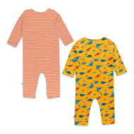 "Baby Boys' 2-Pack Dinosaur Print & Striped Rompers – Long Sleeve Cotton Rompers"