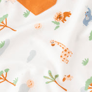 "Baby Boys White Organic Cotton T-Shirt with Jungle Safari Print & Contrast Pocket"
