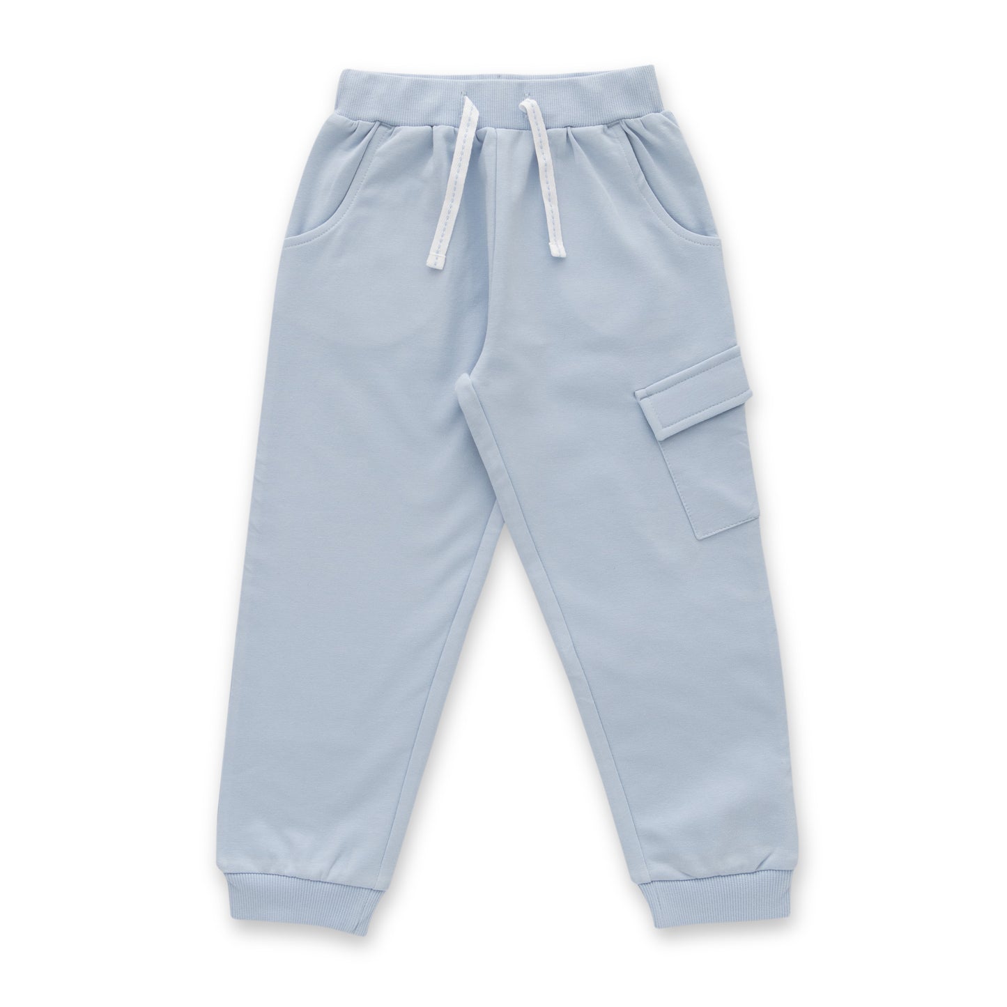 "Baby Boys Organic Cotton Light Blue Cargo Jogger Pants with Side Pocket"