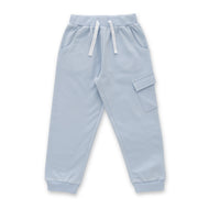 "Baby Boys Organic Cotton Light Blue Cargo Jogger Pants with Side Pocket"