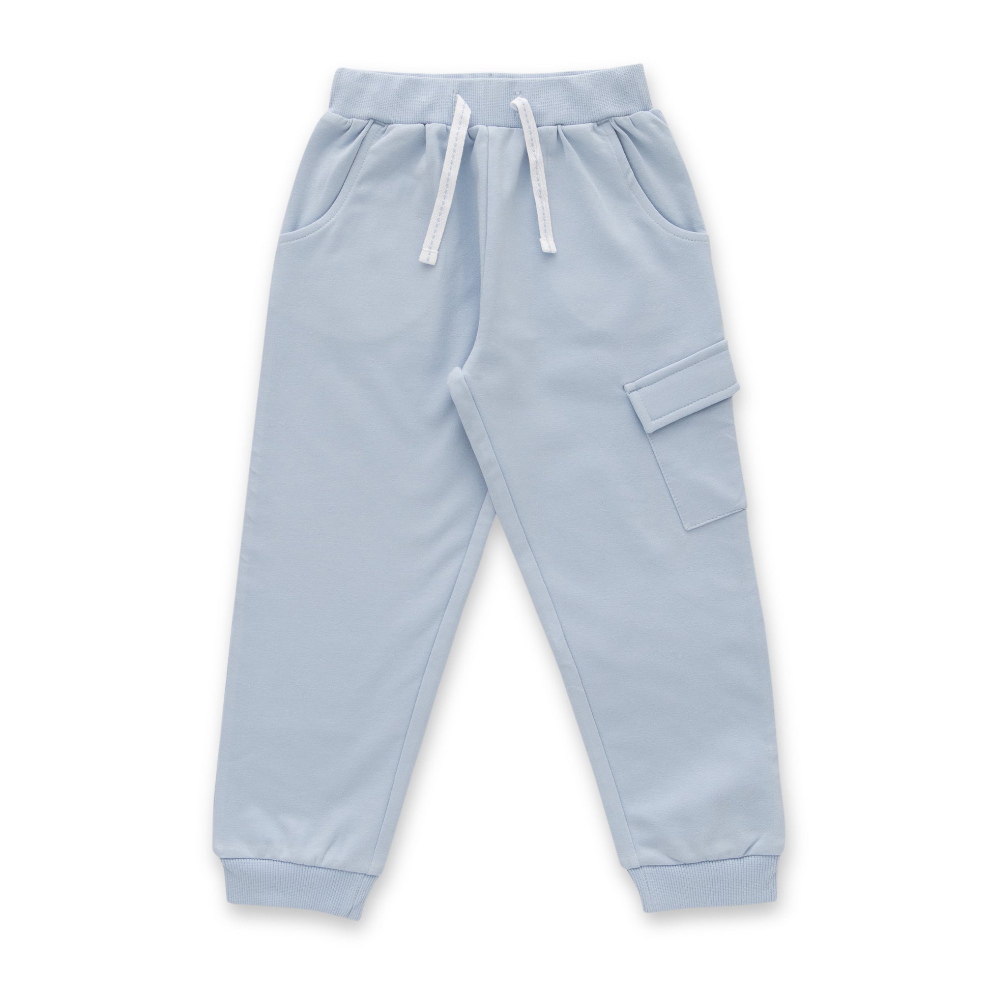 "Baby Boys Organic Cotton Light Blue Cargo Jogger Pants with Side Pocket"