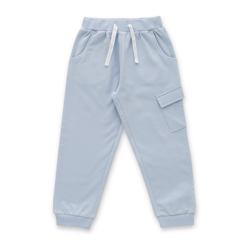 "Baby Boys Organic Cotton Light Blue Cargo Jogger Pants with Side Pocket"