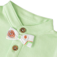 "Baby Boys Green Polo Bodysuit with Bow Tie & Printed Bottom – 100% Organic Cotton"