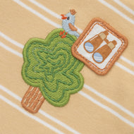 "Baby Boys Organic Cotton Beige Striped Sleeveless Bodysuit with Tree & Bird Patch"