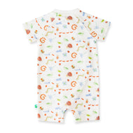 "Baby Boys White Organic Cotton Romper with Colorful Insect Print & Front Snap Buttons"