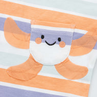 "Baby Girls Organic Cotton Striped Bodysuit with Crab Pocket & Ruffle Sleeves"