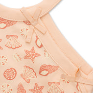 "Baby Girls Pink Sleeveless Bodysuit with Seashell & Starfish Print – Organic Cotton