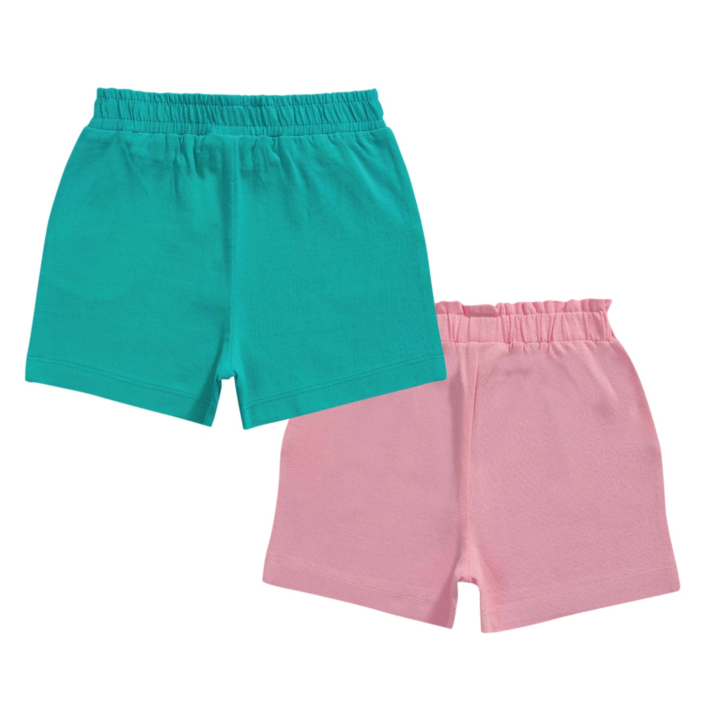Baby Girls' Cotton Shorts Set – Pack of 2, Elastic Waist, Printed Casual Wear