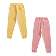 "Baby Girls' Track Pants – Pack of 2 (Yellow & Pink) with Ruffle Pockets and Heart Patch"