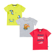 "Baby Boys' Cotton T-Shirt Combo - Pack of 3 (Shark Beach, Digger, Make Waves Prints)"
