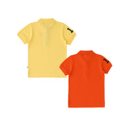 Boys' Pack of 2 Polo T-Shirts – Orange & Yellow with Embroidered Logo